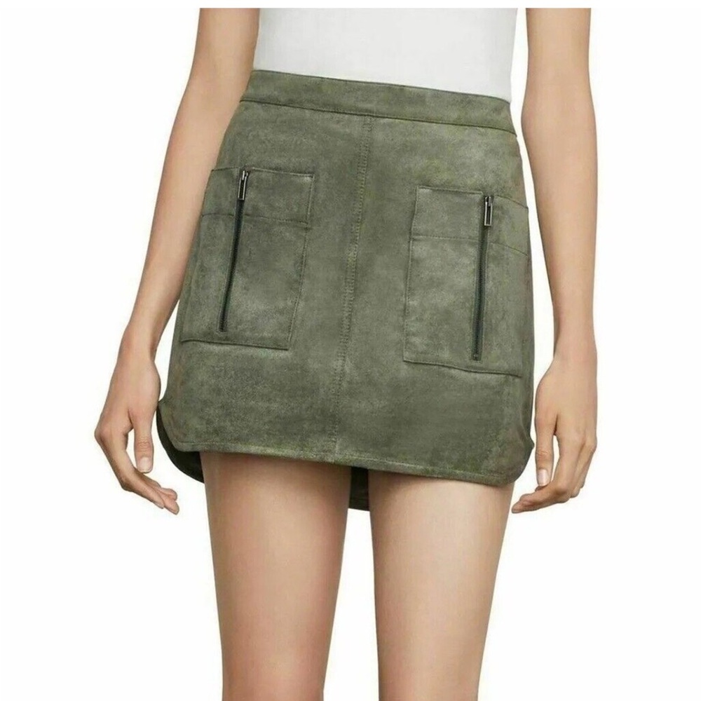 BCBGMaxAzria Faux Suede Mini Skirt Sage Green Zip‎ Back Size Small NWOT